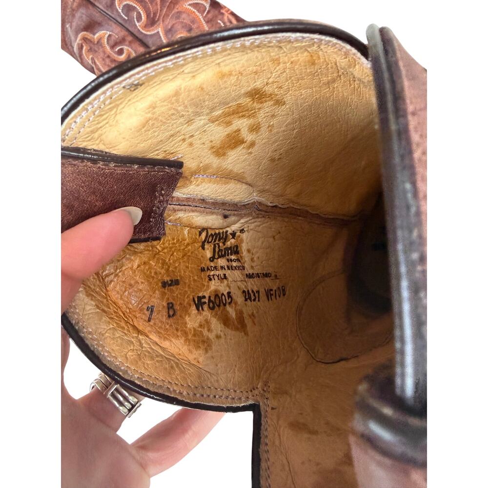 Tony Lama VF6005 Women's Clay Santa Fe Leather Cowboy Boots Size 7 B Snip Toe - Picture 6 of 12
